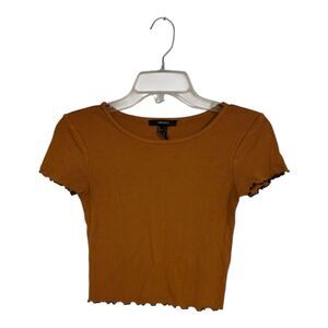 Forever 21 Women’s Size S Ribbed Cropped Top Rich Orange Brown Short Sleeve